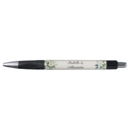 Caneta Casamento Floral Branco & Verde Personalizado