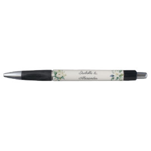 Caneta Casamento Floral Branco & Verde Personalizado