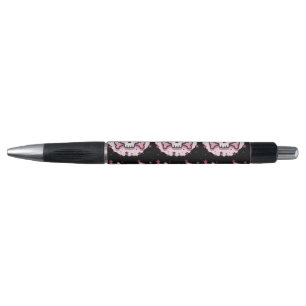 Caneta Caveira e Ossos Cruzados Rosa Pastel