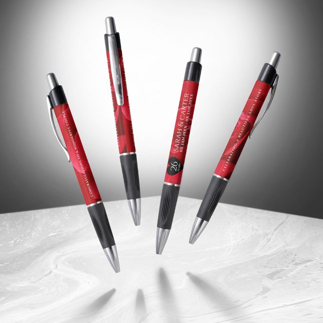 Caneta Celebração do Aniversário de Casamento do Rosa Ele (Elegant 26th Rose Wedding Anniversary Pen Cover Photo)