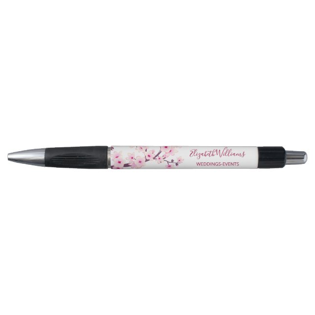 Caneta Cherry Blossoms Pink White Business  (Frente)