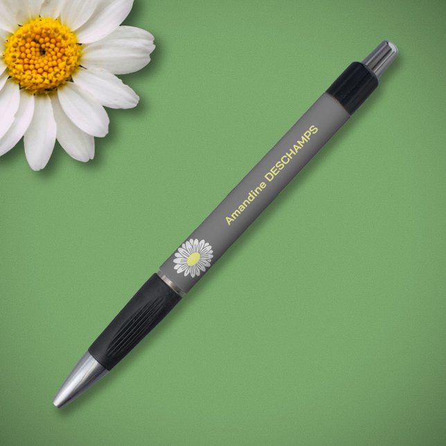 Caneta Cinza de Flor de Margarida Botânica (Daisy Flower Gray Pen)