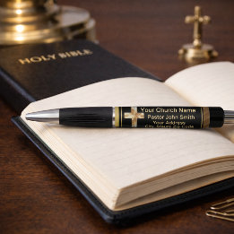 Caneta Classe Pastoral da Igreja Dourado e Preto