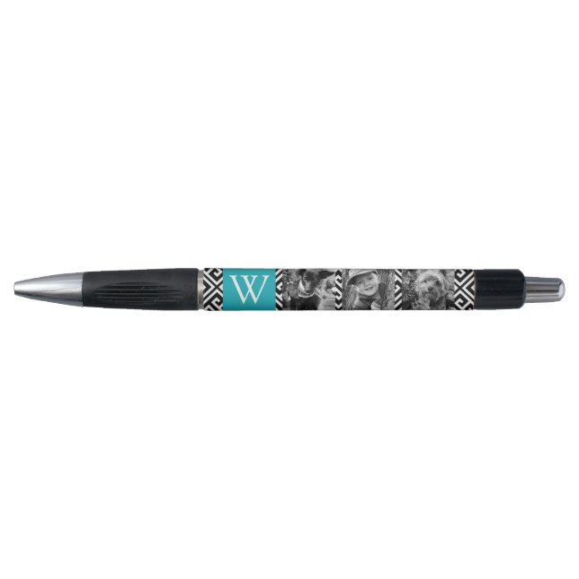 Caneta Colagem de Fotografias do Teal Grego e do Monogram (Frente)
