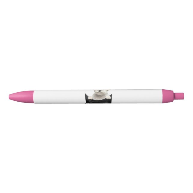 Caneta com Corte Rosa | Tinta Preta | Presente par (Frente)