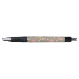 Caneta com Estampa Floral (Base Marrom)
