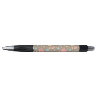 Caneta com Estampa Floral (Base Marrom)