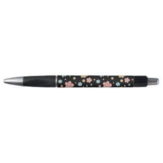 Caneta com Estampa Floral (Base Preta)