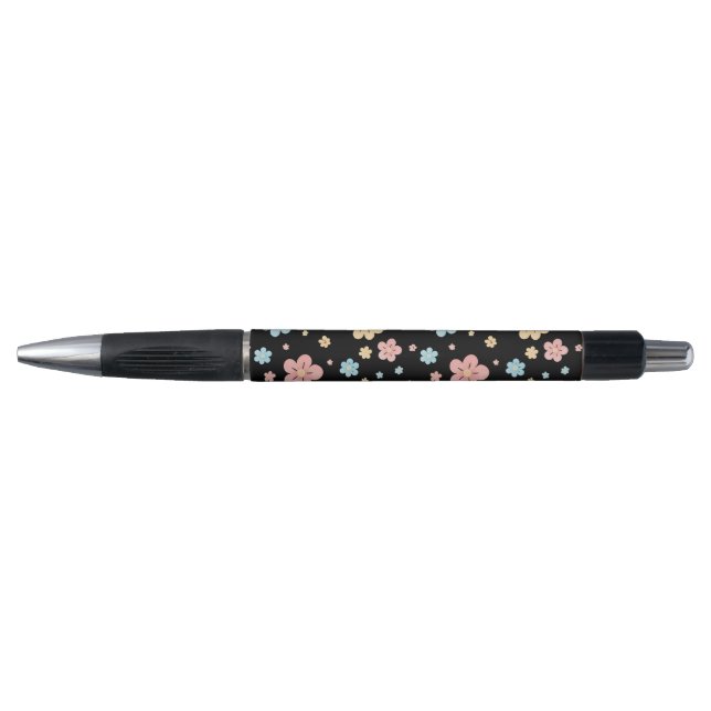 Caneta com Estampa Floral (Base Preta) (Frente)