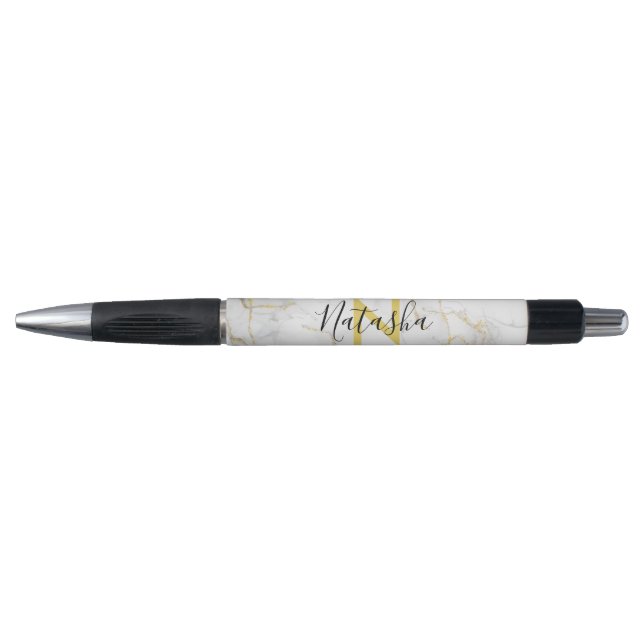 Caneta com Glitter de Ágata em Dourado Branco e Le (Frente)