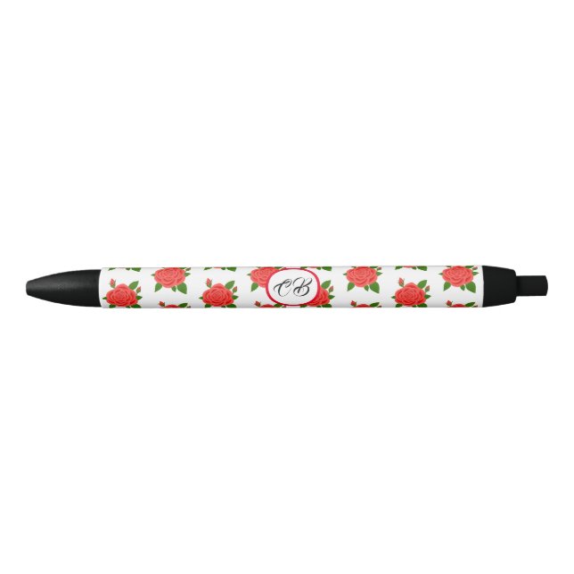 Caneta com Monograma Rosa Vermelha Tinta Preta (Frente)
