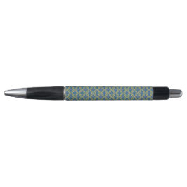 Caneta com Padrão Geométrico Azul e Amarelo