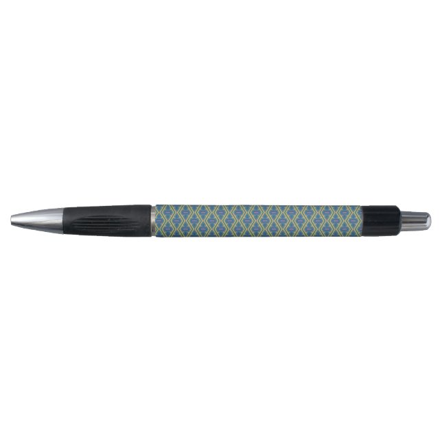 Caneta com Padrão Geométrico Azul e Amarelo (Frente)
