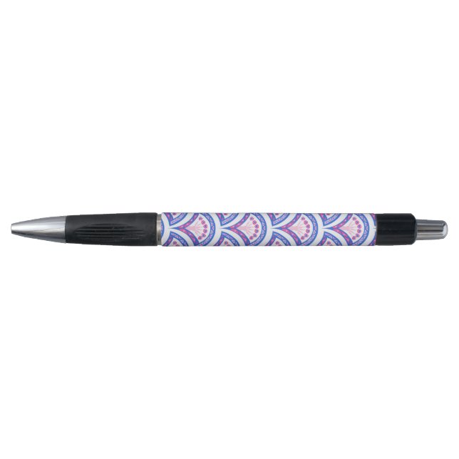 Caneta cor damasco floral azul (Frente)