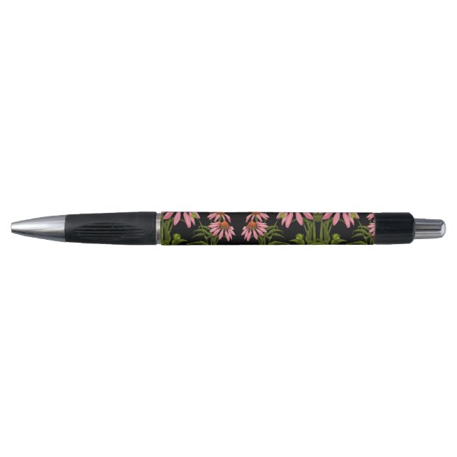 Caneta cor-de-rosa floral e preto (Frente)