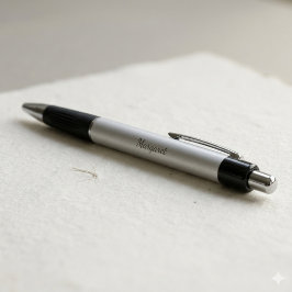 Caneta Cor Metálica Prateada Elegante Nome Personalizado