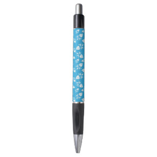 Caneta Coração flor azul com padrão de flores