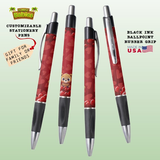 Caneta Corações vermelhos do Dia de os namorados do Urso  (Cute Teddy Bear Valentine's Day Red Hearts Pen ❤️ 🐻)