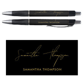 Caneta Custom Modern Black & Gold Signature Script Name