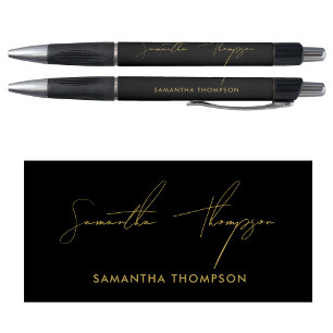 Caneta Custom Modern Black & Gold Signature Script Name