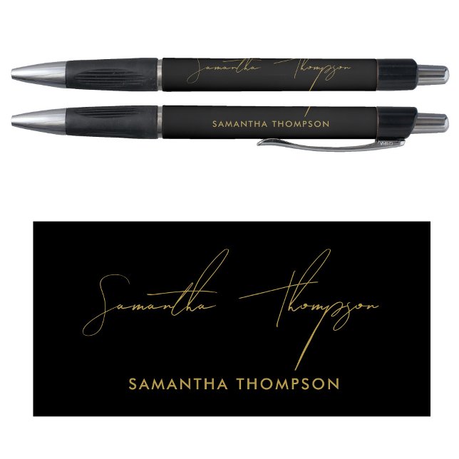 Caneta Custom Modern Black & Gold Signature Script Name (Criador carregado)
