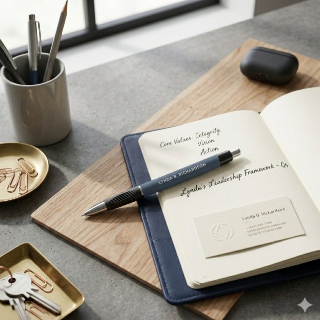 Caneta de Presente Personalizada Azul Marinho Eleg (Custom Name Navy Blue Stylish Writing Pen Gift)