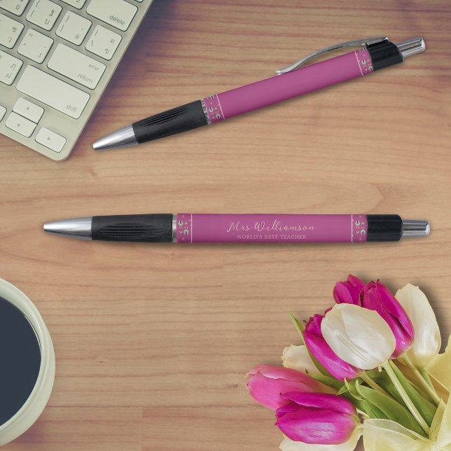 Caneta de Professores Florais Modernos Brilhantes (Bright Modern Floral Teacher's Pen. Say thank you with this personalised gift.)
