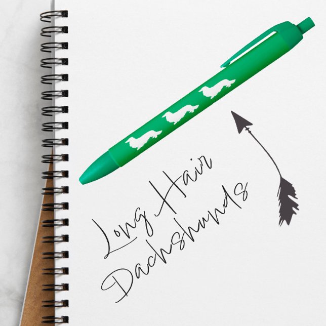 Caneta de Tinta de Cabelo Longo Verde (Long hair dachshund ink pen - nice wiener dog loving gift)