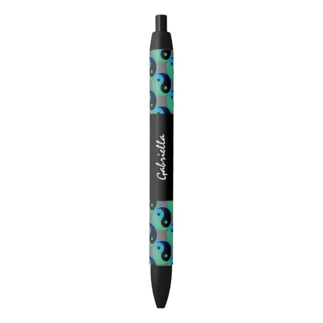 Caneta de Tinta Personalizada Yin Yang Verde Azul (Frente Vertical)