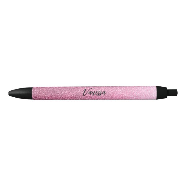 Caneta de Tinta Preta com Brilho Cor-de-Rosa Chic (Frente)