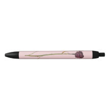 Caneta de Tinta Preta com Rosa Triplo