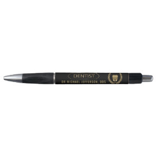 Caneta Dentista - dente - preto e ouro