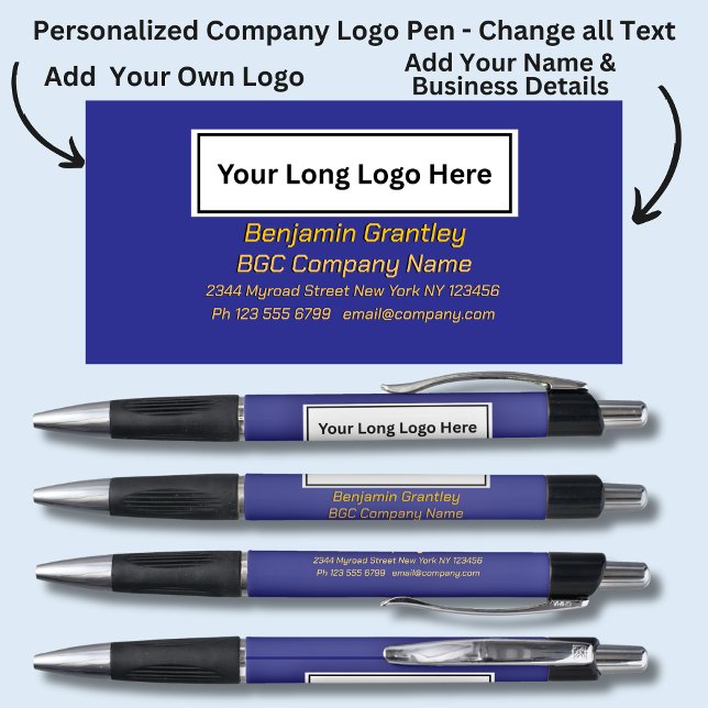 Caneta Detalhes da empresa, Texto Dourado/Laranja no Roya (Criador carregado)