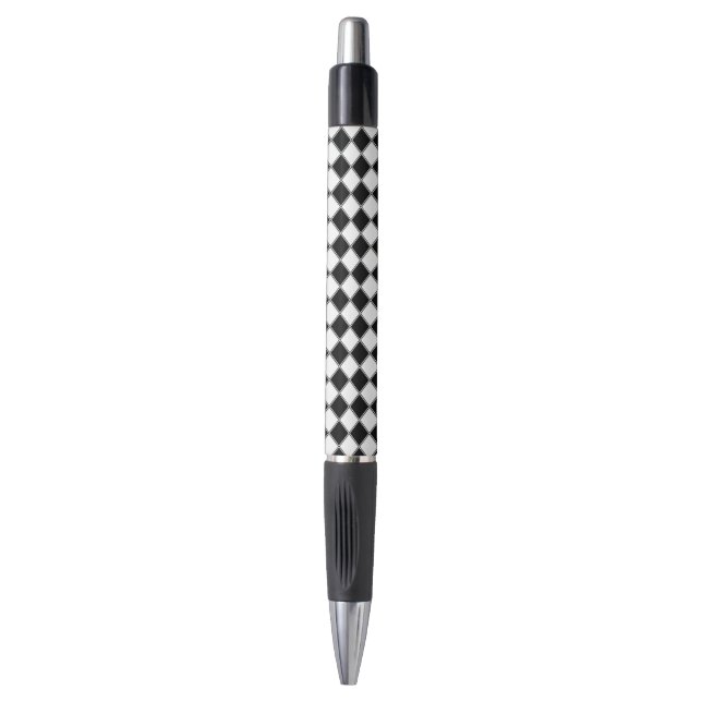 Caneta Diamante Preto e Branco com Padrão Argyle (Frente Vertical)