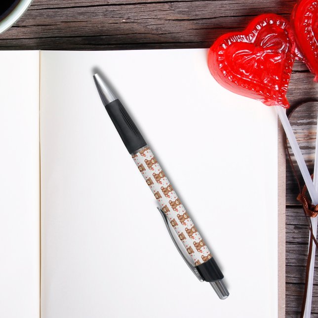 Caneta do Dia de os namorados do Urso de Aquarela (Adorable Watercolor Bear Valentine Cute Heart Pen)