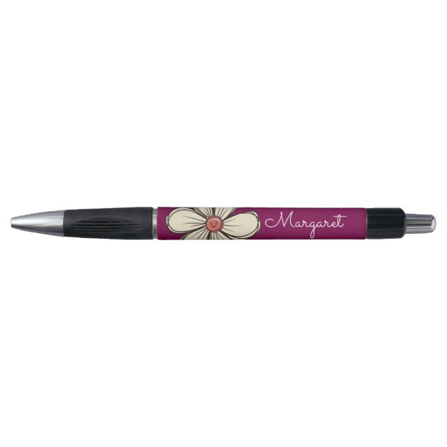 Caneta Doce Flor de Rabisco Colorida Nome Personalizado (Frente)
