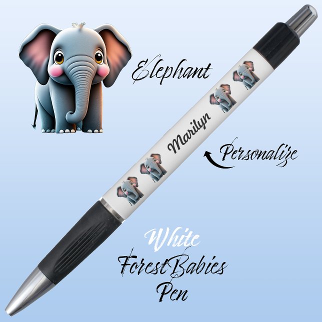 Caneta Elefante, Homem Branco Da Floresta Safari Da Selva (Cute Whimsical Elephant  Jungle Safari Animal Cartoon Graphic White Customizable ForestBabies Pen 🐘)