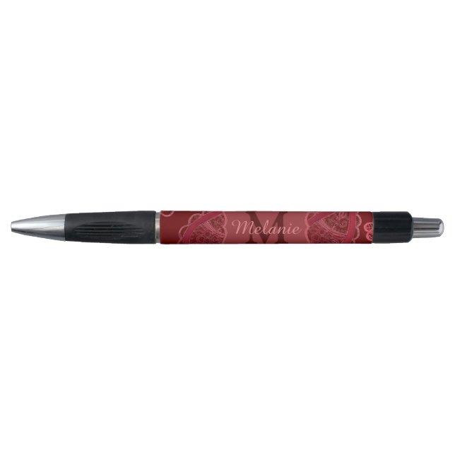 Caneta Elegante Burgundy Paisley Pattern Personalizado (Frente)