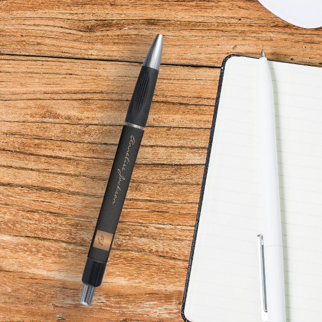 Caneta Elegante escritório nome em preto dourado monogram (Criador carregado)