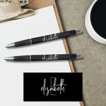 Elegante Monograma Dourado Preto Script