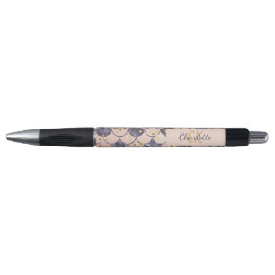 Caneta Escamas de sereia rosa roxo monograma nome