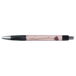 Caneta Esferográfica de Tinta Preta com Rosa Única