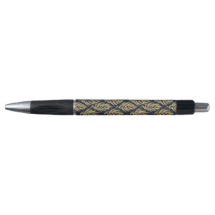 Caneta Esferográfica Elegante Navy Folha Dourada