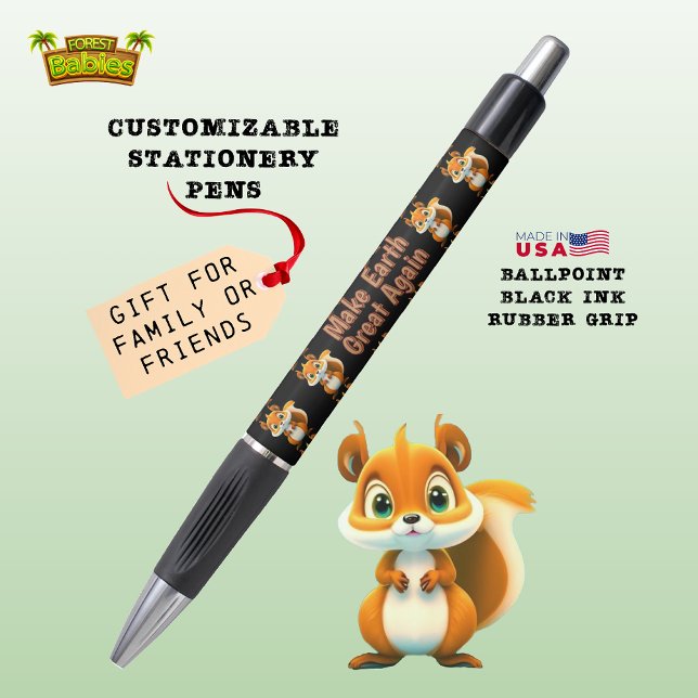 Caneta Esquilo Faz com que o Excelente da Terra volte a � (MEGA Make Earth Great Again Cute Squirrel Forest Wildlife Animal Cartoon Character Black Ink Pen ✍🏼)