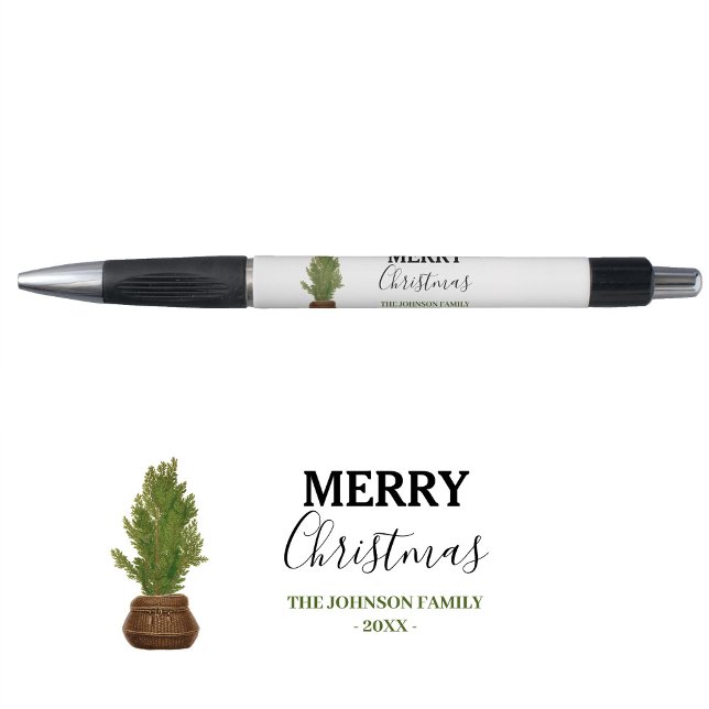 Caneta Feriado da Árvore de Natal da Moderna Rustic Water (Modern Rustic Watercolor Christmas Tree Holiday Pen)