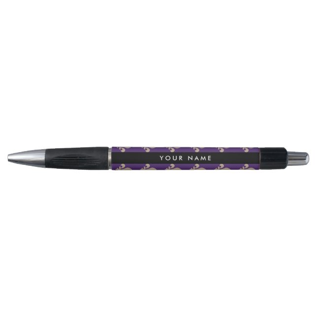 Caneta Fleur de Lis, Beige on Purple, Royal, Your Name (Frente)