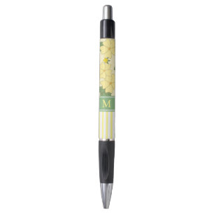 Caneta Floral Amarela e Listras Personalizadas