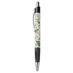 Caneta Floral Branco e Verde Retro