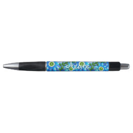 Caneta Flores Abstrato Azuis Verdes Florais Personalizada