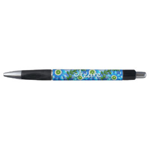 Caneta Flores Abstrato Azuis Verdes Florais Personalizada